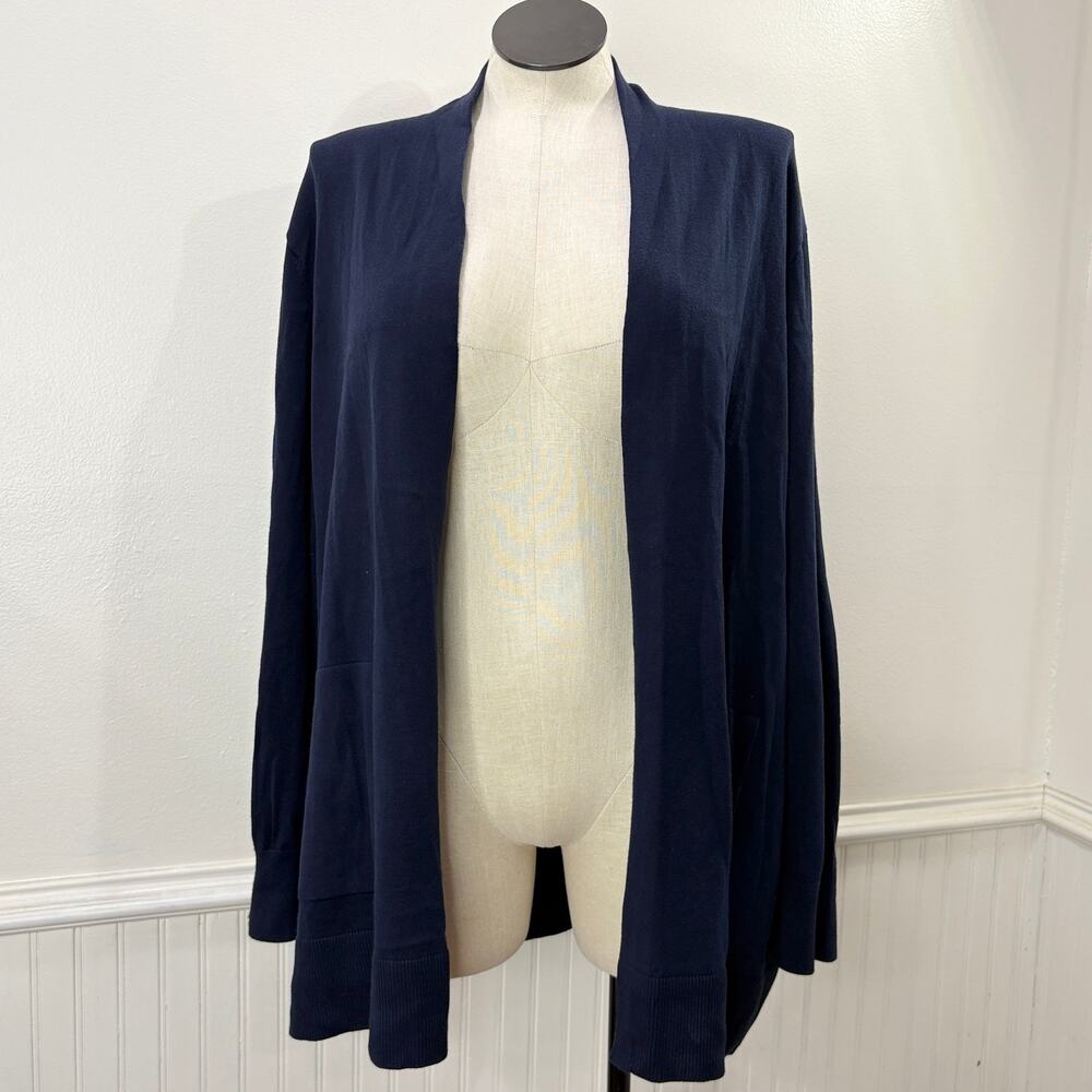 Lands End 3X 24W-26W Cardigan Sweater Navy Blue Open Front Cotton Preppy Classic